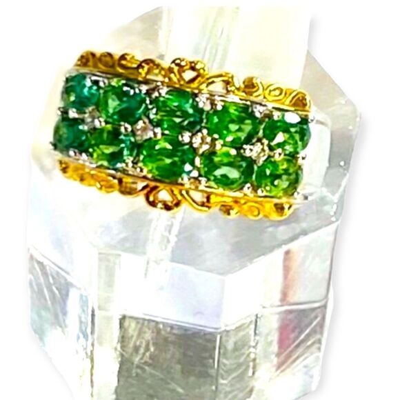 14K Gold Silver Platinum Natural Chrome Diopside Stone Statement Gemstone Ring - Picture 1 of 4
